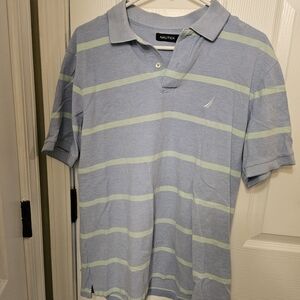 Nautica Men's Light Blue and Green Polo Shirt